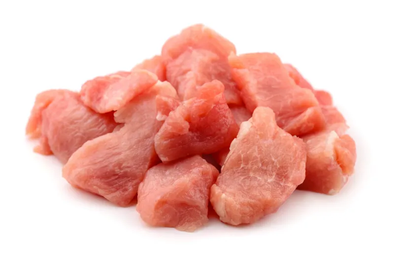 raw fresh meat chunks isolated on white
