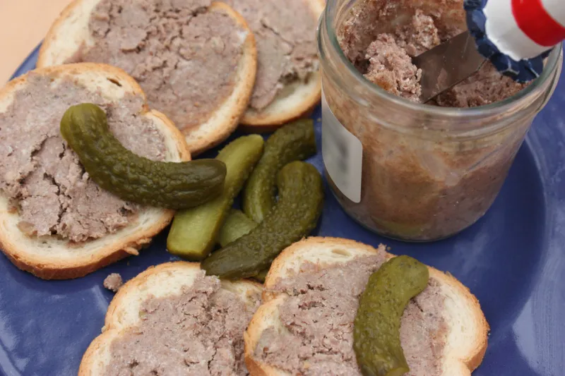 open sandwich with country terrine and pickles french culture