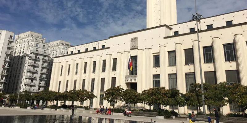 villeurbanne rhone france, 2 october 2017  villeurbanne city hall in lyon suburb