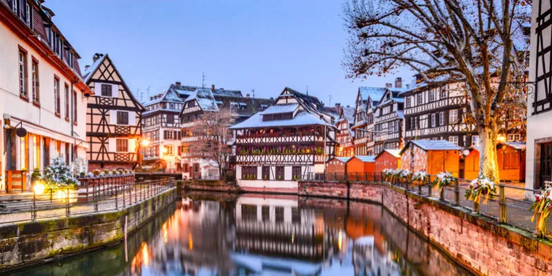 strasbourg, france christmas market in petite france old district of strassburg in alsace