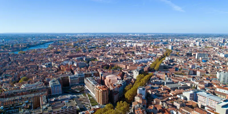 aerial view of toulouse city in haute garonne, france