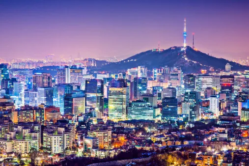 seoul, south korea city skyline nighttime skyline