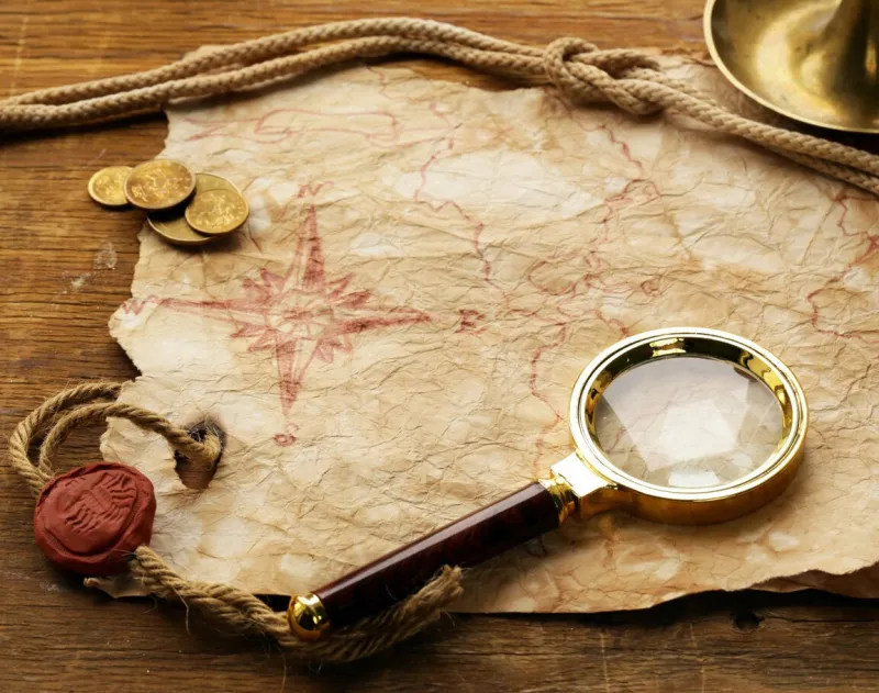 vintage map and accessories for the treasure hunt and travel
