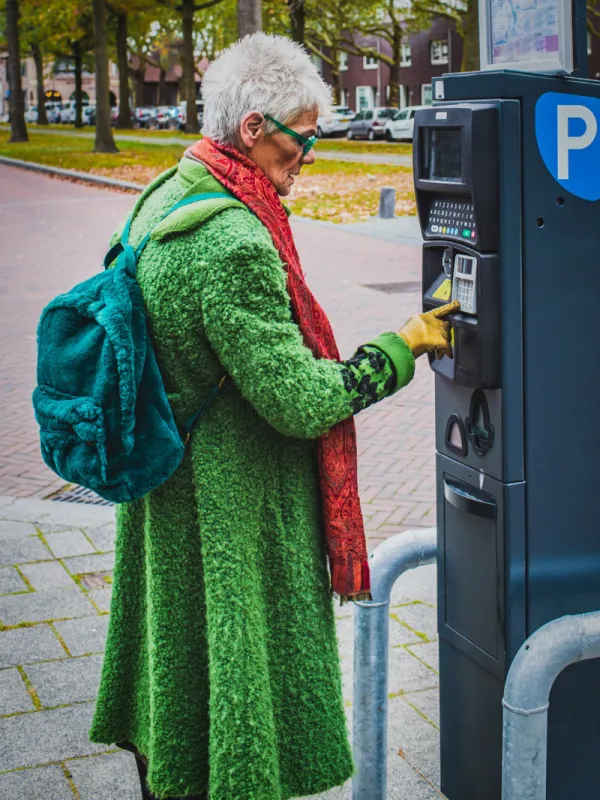 senior woman tourist in a city parked, outdoor