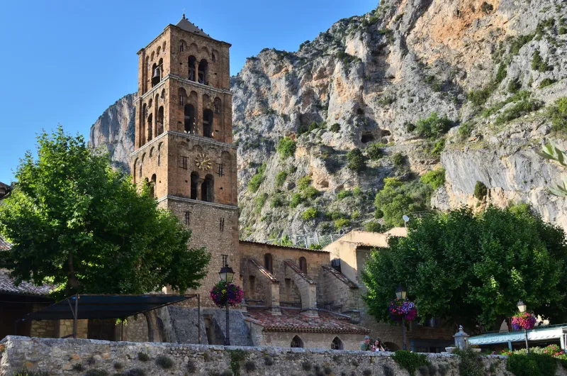 provence, france - july 18, 2014  architecture in the beautiful medieval village moustiers sainte marie village is included in list of the most beautiful villages of france