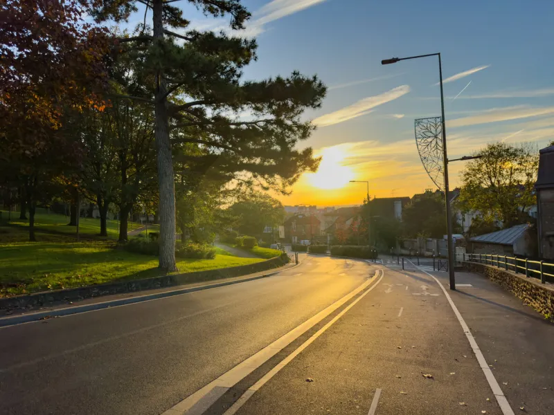 avenue de la republique at villeneuve-saint-georges downtown in france by beauregard park at winter with beautiful during sunset