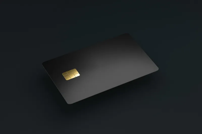 blank credit or smart cards with emv chip on dark background and e-commerce business concept business cards template 3d rendering