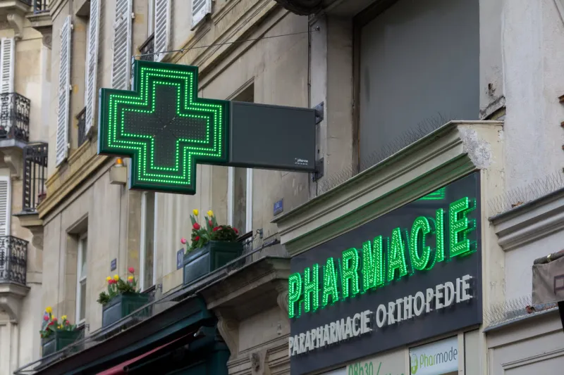 paris, france - march 19, 2014  a closeup to a sign outside a pharmacy in paris