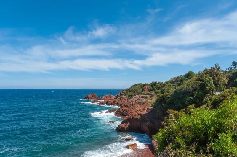 rocky coastline near theoule-sur-mer in the department var of the province provence-alpes-cote d´azur