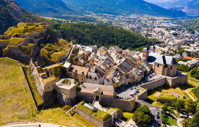 panoramic view from the drone on the city briancon france