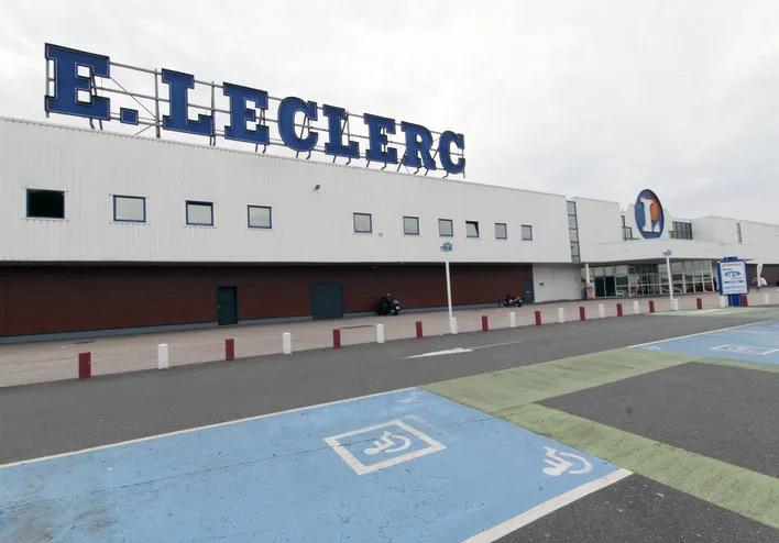 nancy,france-june 12, 2015  eleclerc is a french supermarket chain, with locations in france, italy, poland and spain the company consists of parts eleclerc (hypermarkets), intermarchÃ© and tank stations