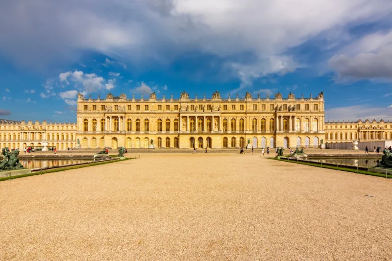 paris, france - may 2019  versailles palace facade outside paris