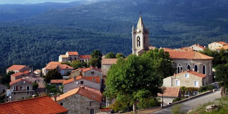 vue du village avec le clocher de l'glise de l'assomption