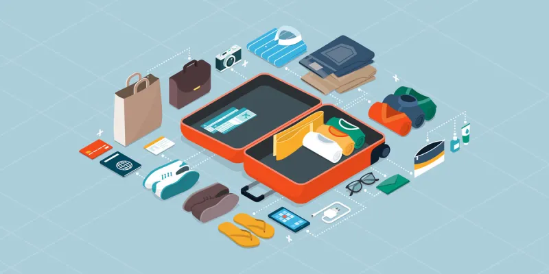 how to pack your suitcase for a travel checklist  open trolley case and items that needs to be organized