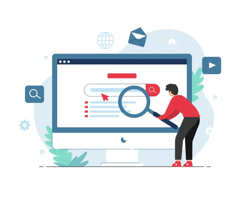 search engine concept with people holding magnifying glass illustration