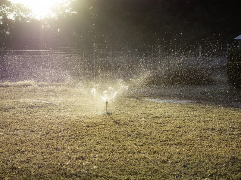 back lit lawn sprinkler