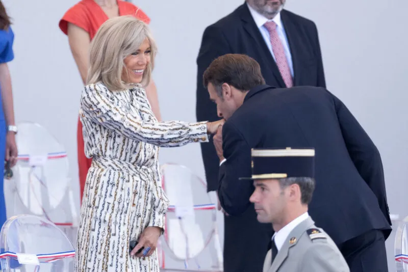 french president emmanuel macron and his wife brigitte macron attend the bastille day parade at place of concorde, on july 14, 2022 in paris, francephoto by david niviere abacapresscom , 817770 001 paris france