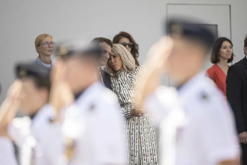 bastille day - president macron reviews troops