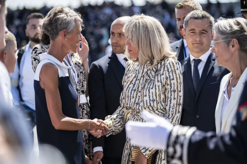 bastille day - president macron reviews troops