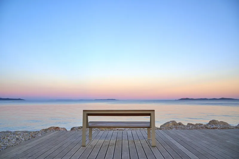empty bench at sunset in provence hyeres in france
