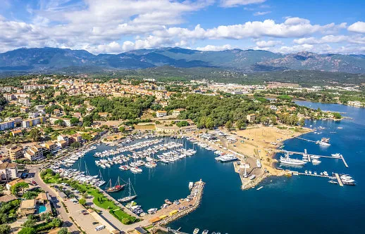 landscape with aerial view of porto-vecchio, corsica, france