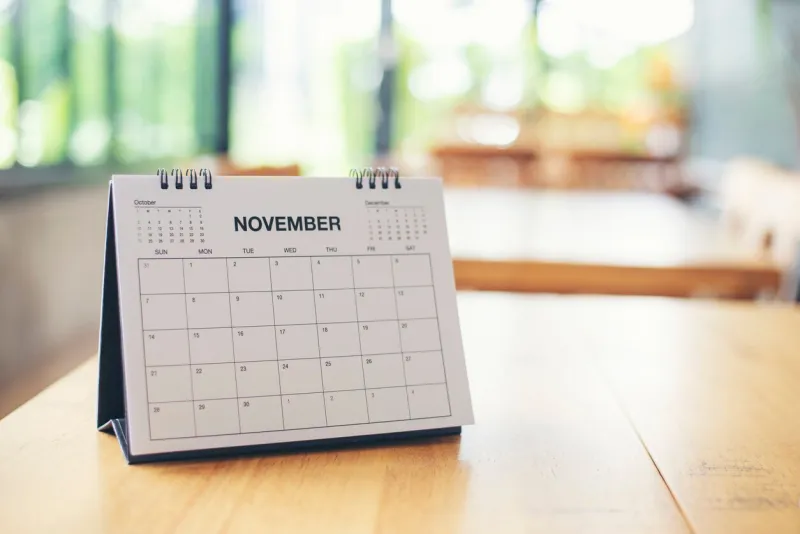 2023 calendar desk place on table desktop calender for planner to plan agenda, timetable, appointment, organization, management each date, month, and year on wooden office table calendar concept