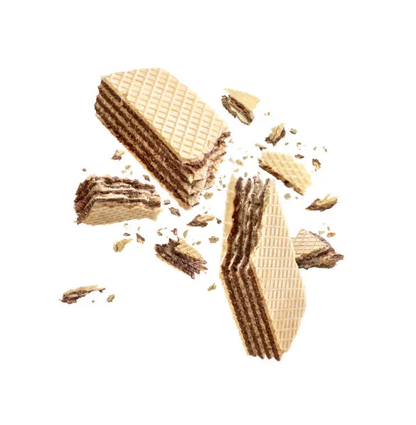 waffles broken in half, isolated on white background