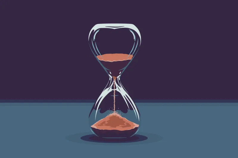 hourglass with red sand against blue background time passing creative illustration vector image