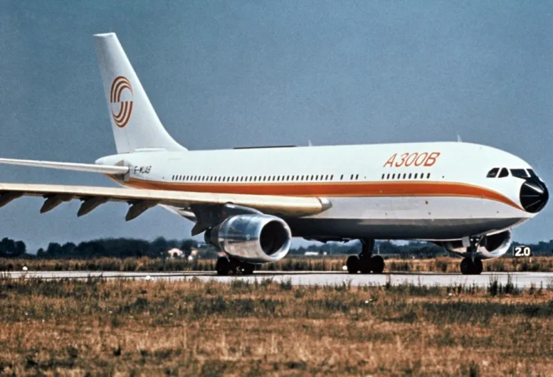 unlocated picture of an airbus a300 airliner on the tarmac, 09 january 1973 the airbus a300 was the first twin-engined widebody in the world, and the first aircraft created by the airbus consortium of european aerospace companies (photo by -   afp)