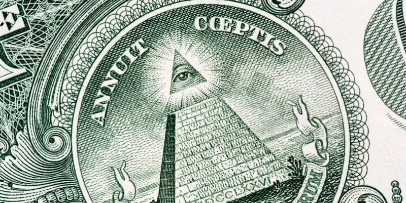 pyramid macro close-up on a banknote of 1 us dollars detail of one dollar bill big large size