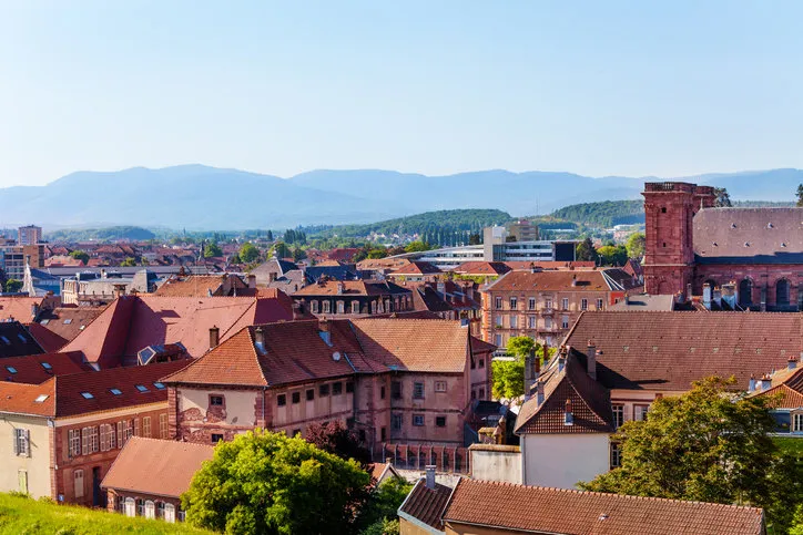 beautiful cityscape of belfort old city against blue sky, france, europe