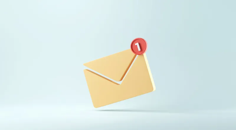 new email notification icon with one e-mail message minimal design 3d rendering