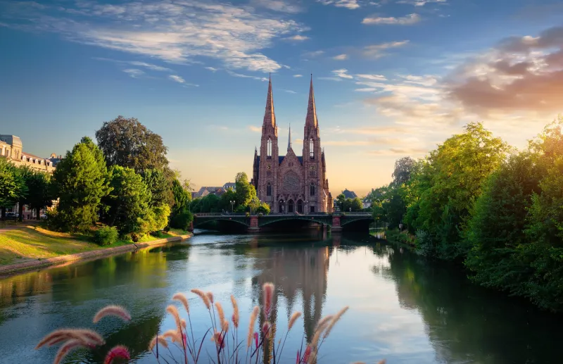 reformed church of st paul in strasbourg at sunrise, france