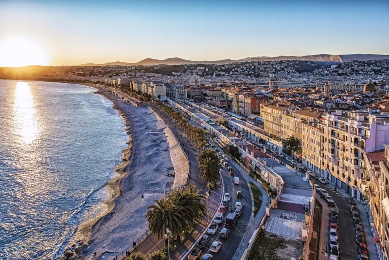 city of nice at sunset on the french riviera
