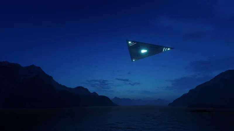 3d triangular ufo hung in the sky in the evening