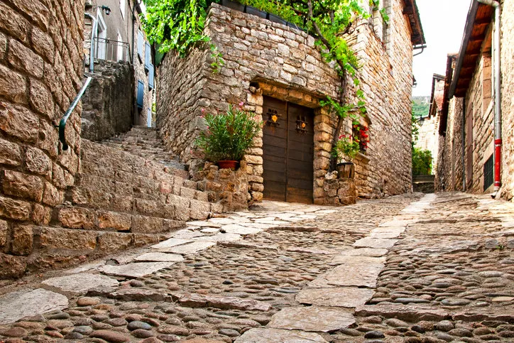 sainte-enimie, historic town in gorges du tarn in cevennes national park (lozere, occitanie, france)