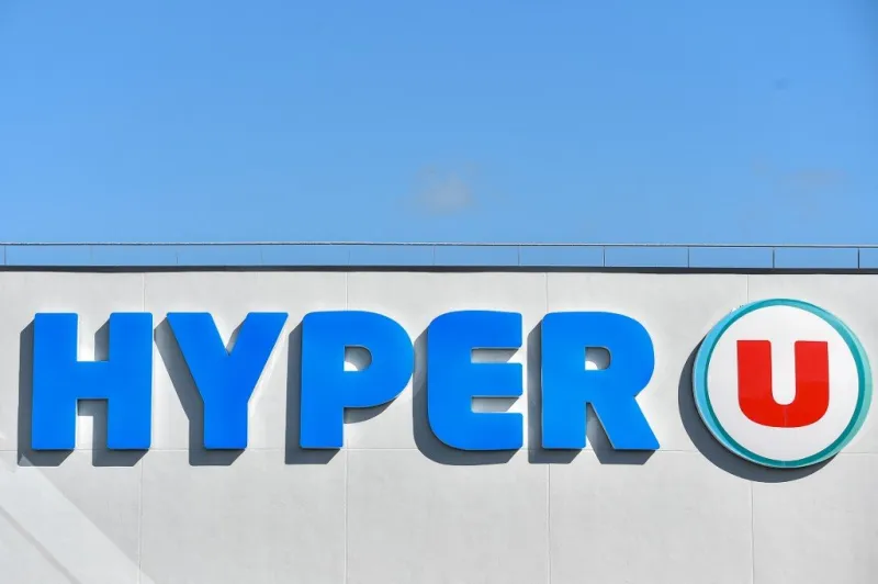 a picture taken on march 26, 2019 in savenay, western france, shows the brand sign of hyper and super u retail company (photo by loic venance   afp)