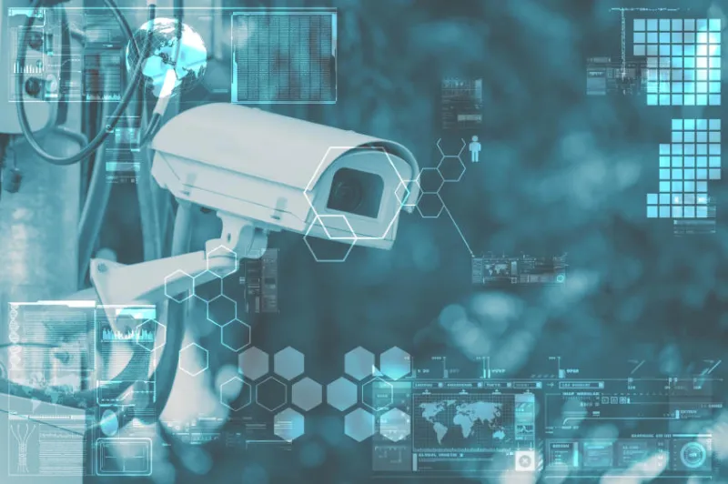 caméra cctv ou technologie de surveillance sur écran