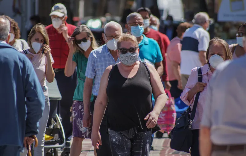 madrid, spain - june 18, 2020  people are using mask in their new life routine about covid-19 pandemic
