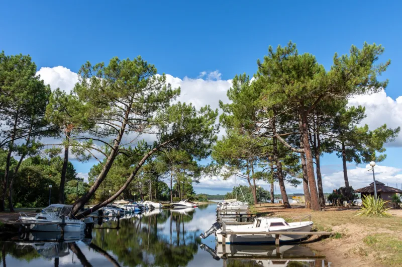 small marina on the lake of biscarrosse in the department of landes on the french atlantic coast