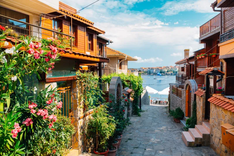 black sea and old town in sozopol, bulgaria