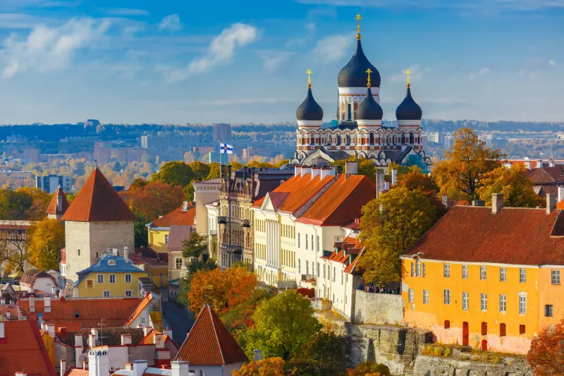 toompea hill with tower pikk hermann and russian orthodox alexander nevsky cathedral, view from the tower of st olaf church, tallinn, estonia