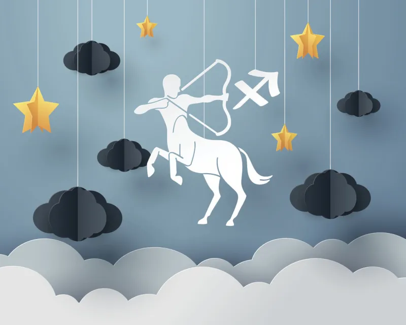 paper art of centaur archery to sagittarius of zodiac and horoscope concept, vector art and illustration