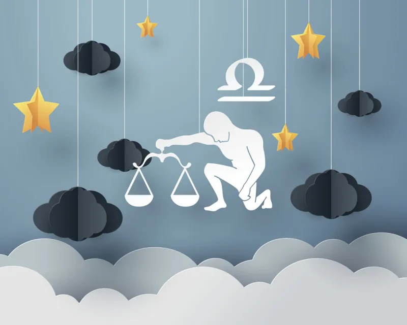 paper art of man hold steelyard to libra of zodiac and horoscope concept, vector art and illustration