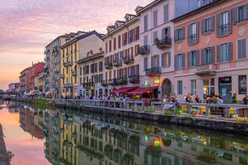 milan, italy - june 12, 2017  view of the crowded naviglio grande district in milan