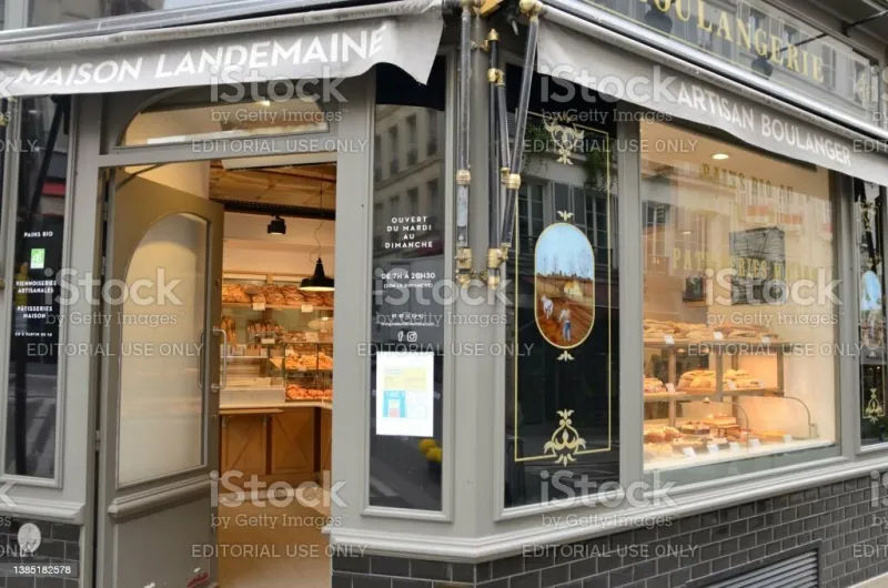 paris, france - march 5, 2022  facade of traditional bakery in paris, france
