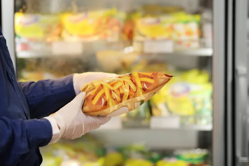 supermarket shopping, face mask and gloves, reading product information