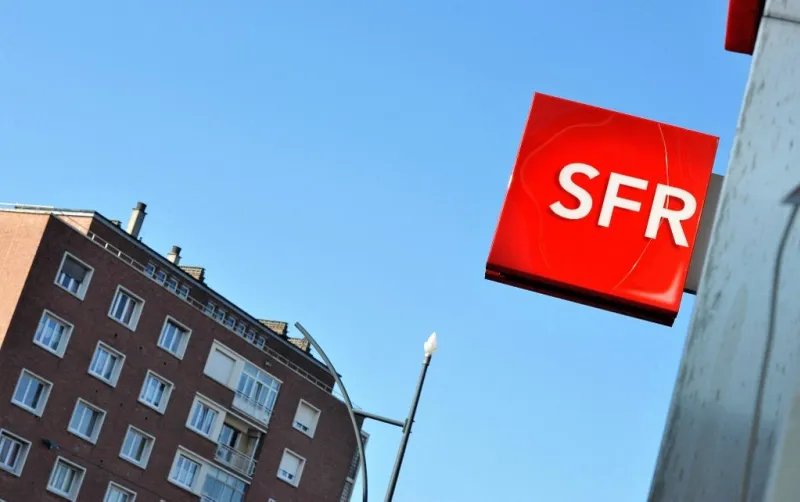 logo of french mobile network operator and internet service provider sfr taken on april 1, 2014 in dunkirk (dunkerque) afp photo philippe huguen (photo by philippe huguen   afp)
