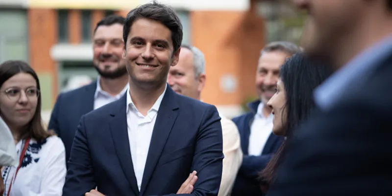 french government spokesperson gabriel attal assist the renaissance candidate pierre cazeneuve as he launches his leglistative campaign on may 12, 2022 in rueil-malmaison photo by raphael lafargue abacapresscom , 809438 032 rueil-malmaison france