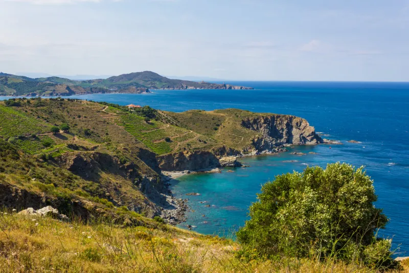 view over cap l'abeille a cape located between banyuls-sur-mer and cerbere this area is a marine nature reserve, favorite for scuba diving